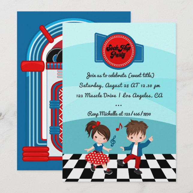 Invitación Fiesta de Sock Hop del 4 de julio (Anverso / Reverso)