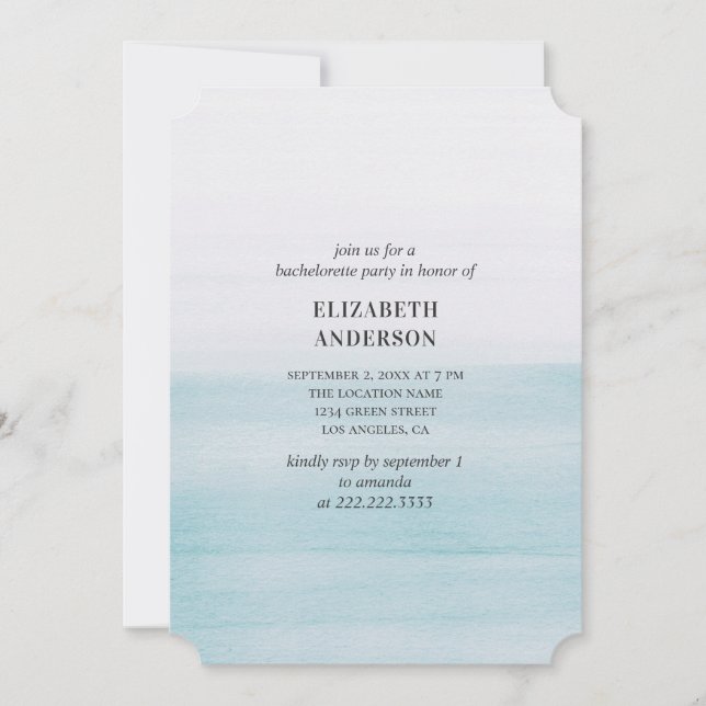 Invitación Fiesta de soltera azul acuarela. Nautical (Anverso)