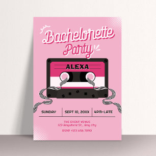 Invitación Fiesta de soltera con casete de música rosa