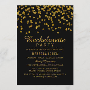 Invitación Fiesta de soltera con confeti de purpurina dorada