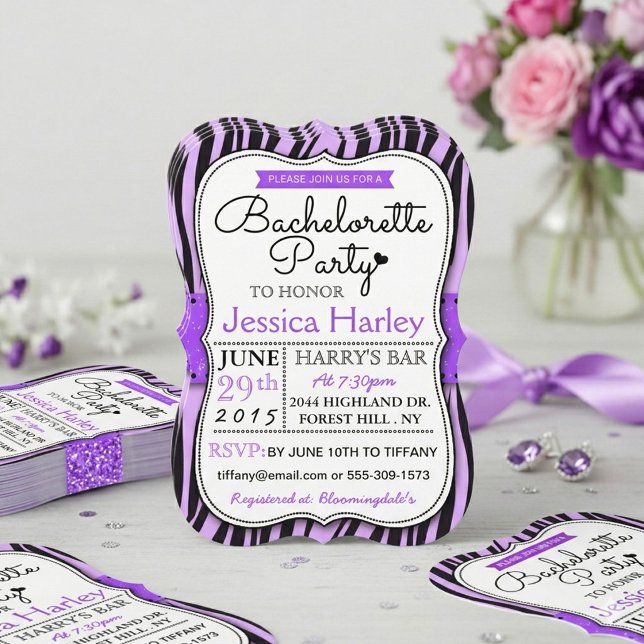 Invitación Fiesta de Soltera con Estampado de Cebra Morado de (Subido por el creador)