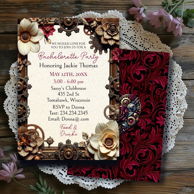 Invitación Fiesta de soltera con temas góticos de Steampunk (Subido por el creador)