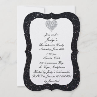 Invitación Fiesta de Soltera Corazón de Diamante con Brillo N