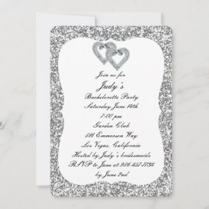 Invitación Fiesta de Soltera Corazones de Diamante Brillo Pla