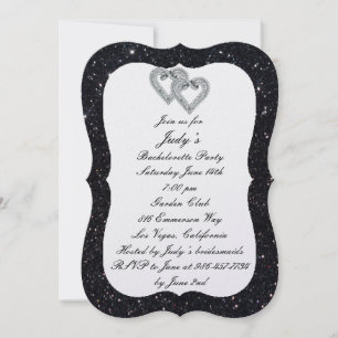 Invitación Fiesta de Soltera Corazones de Diamante Purpurina 