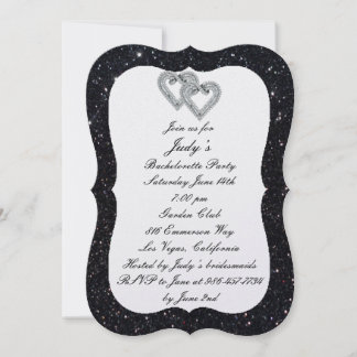 Invitación Fiesta de Soltera Corazones de Diamante Purpurina 