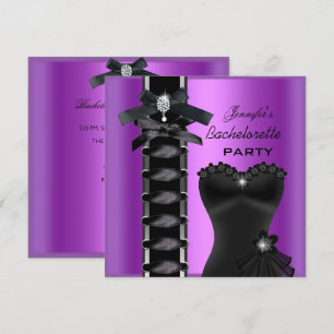 Invitación Fiesta de Soltera Corsé de Diamantes Negro Púrpura