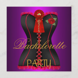 Invitación Fiesta de Soltera Corsé Dorado Magenta Negro Rojo