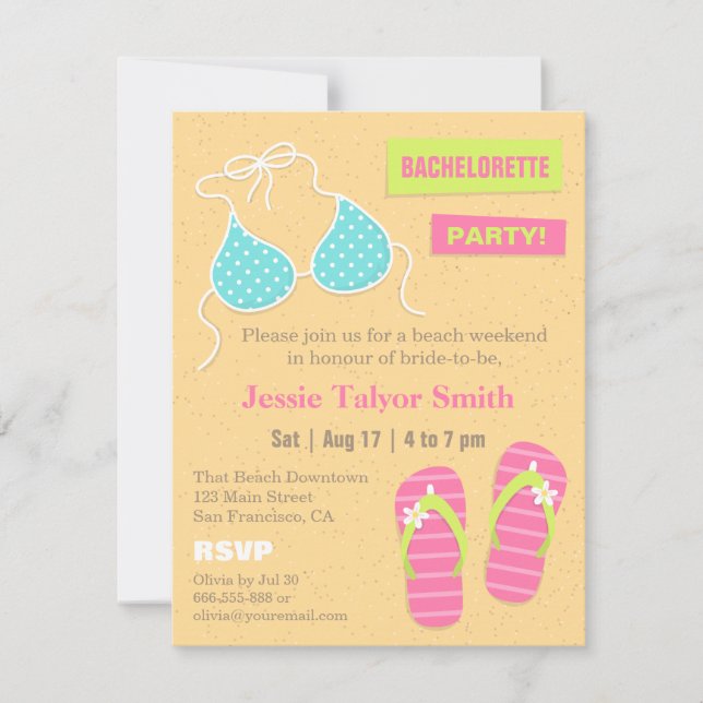 Invitación Fiesta de Soltera de Fin de Semana en la Playa de  (Anverso)