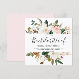 Invitación Fiesta de soltera de flores blancas y Rubor