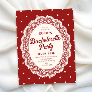 Invitación fiesta de soltera de lunares vintage rojos