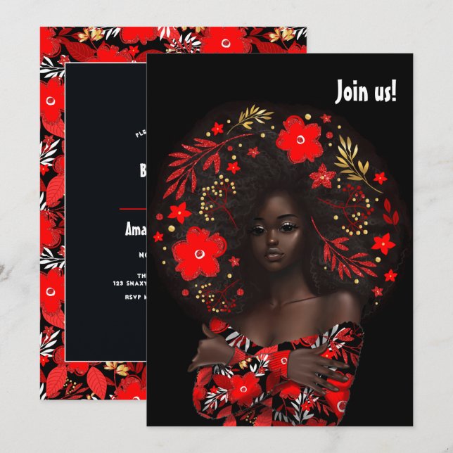Invitación Fiesta de soltera de Navidad afroamericana (Anverso / Reverso)
