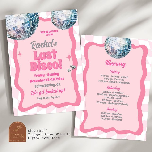 Invitación Fiesta de Soltera Disco Groovy Rosa (Subido por el creador)