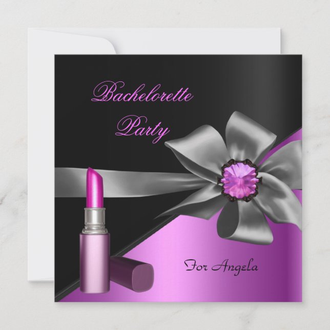 Invitación Fiesta de Soltera Elegante Labial Rosa Negro (Anverso)