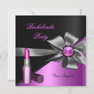 Invitación Fiesta de Soltera Elegante Labial Rosa Negro