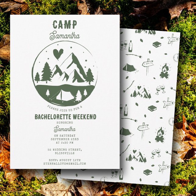 Invitación Fiesta de Soltera en el Campamento de Camping Bach (Camp Bachelorette Party Camping Bach Weekend Invitation)