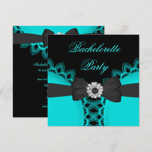 Invitación Fiesta de Soltera Encaje Azul Teal Negro
