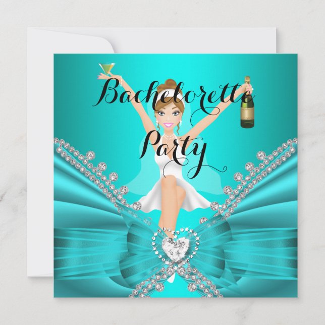 Invitación Fiesta de Soltera Encaje de Diamante Azul Teal div (Anverso)