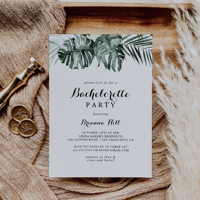 Invitación Fiesta de soltera floral blanca de vegetación trop (Subido por el creador)