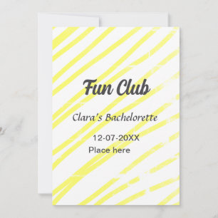 Invitación Fiesta de soltera Fun Club fondo de líneas amarill