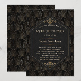 Invitación Fiesta de soltera Glam Gold Black Gran Gatsby