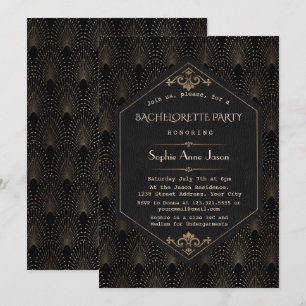Invitación Fiesta de soltera Glam Gold Black Gran Gatsby