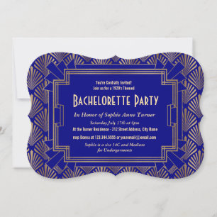 Invitación Fiesta de Soltera Gold Navy Blue Gran Gatsby