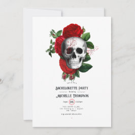 Invitación Fiesta de Soltera Gótica Floral Roja y Negra