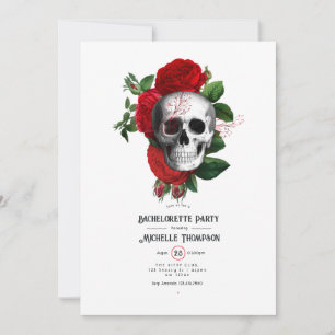Invitación Fiesta de Soltera Gótica Floral Roja y Negra