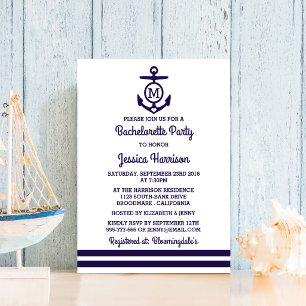 Invitación Fiesta de Soltera Náutica con Ancla y Monograma de