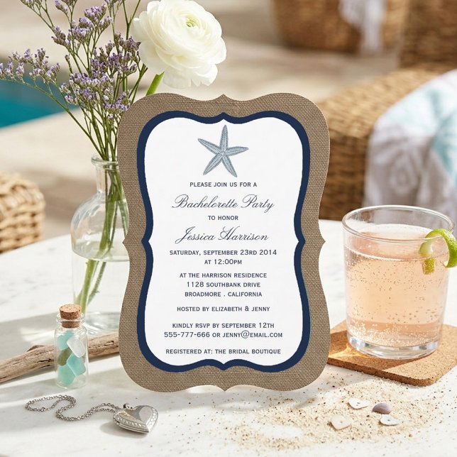 Invitación Fiesta de Soltera Navy Starfish Playa Arpillera (Subido por el creador)