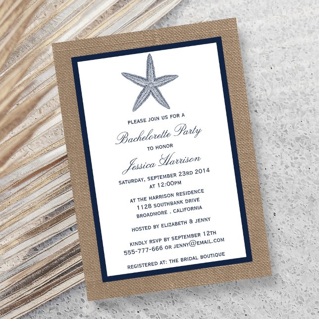 Invitación Fiesta de Soltera Navy Starfish Playa Arpillera (Subido por el creador)
