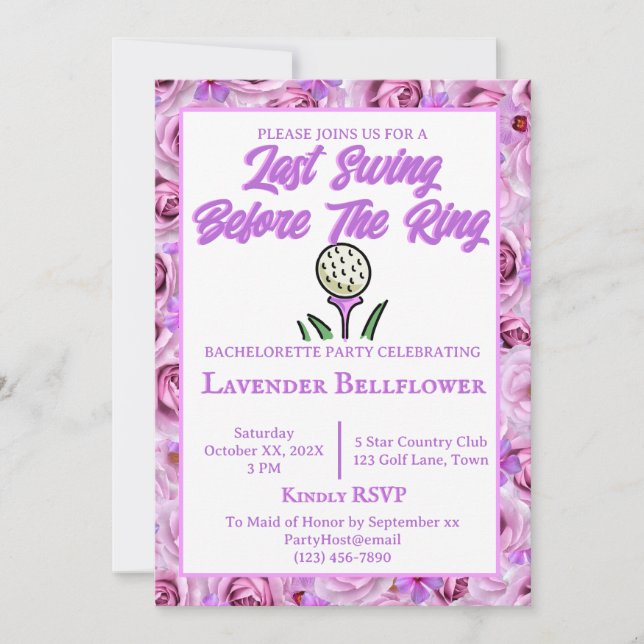 Invitación Fiesta de soltera o ducha de novia Lavanda de golf (Anverso)