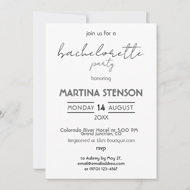 Invitación Fiesta de soltera personalizada (Anverso)