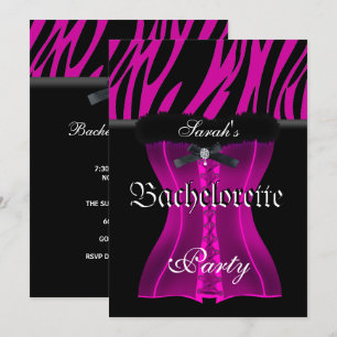 Invitación Fiesta de Soltera Pink Zebra Corsé Negro