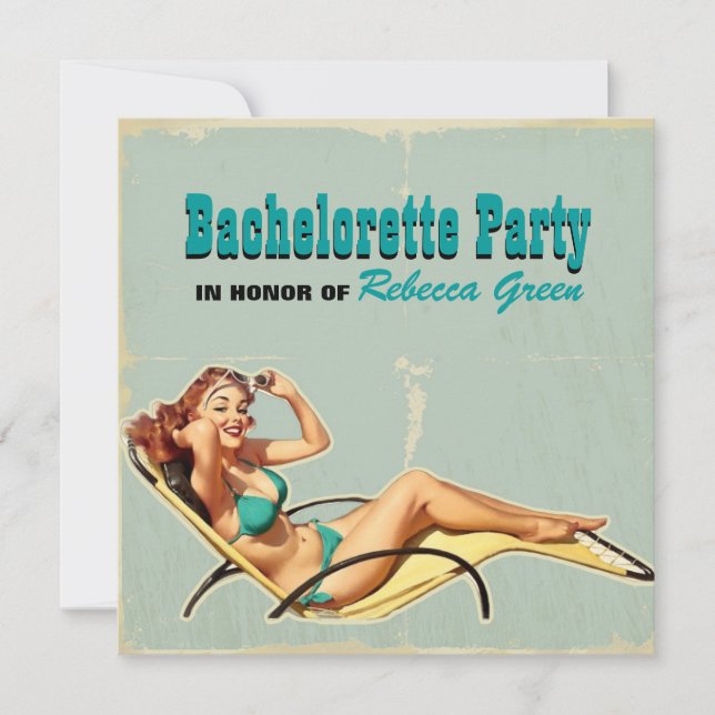Invitación fiesta de soltera retro con traje de baño de glamo (Anverso)