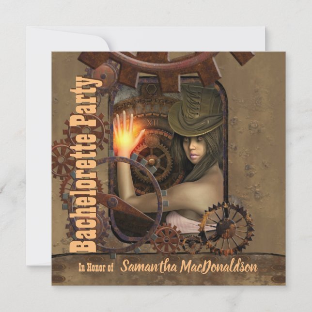 Invitación Fiesta de soltera Steampunk chica (Anverso)