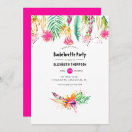 Invitación Fiesta de soltera tropical floral caliente rosa