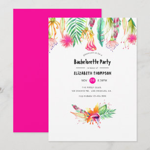 Invitación Fiesta de soltera tropical floral caliente rosa