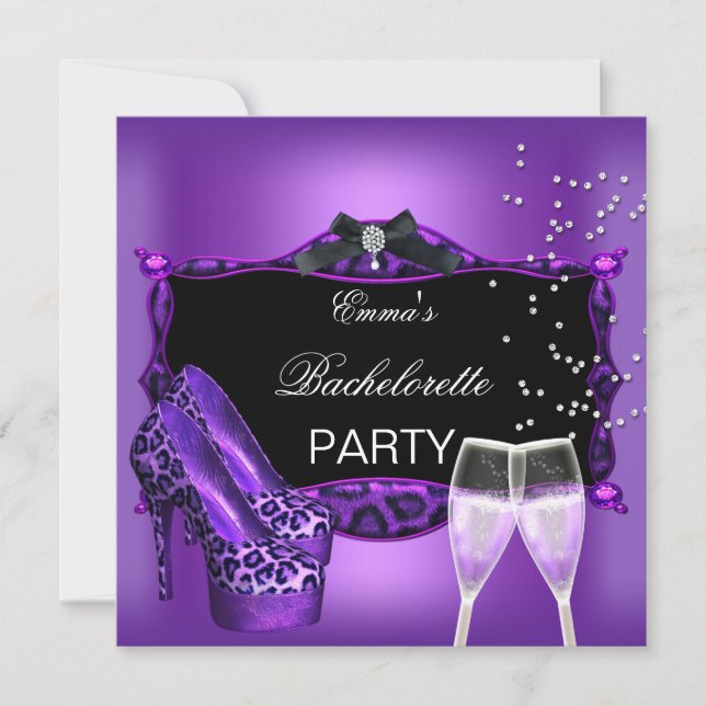 Invitación Fiesta de Soltera Zapatos Morado Leopardo Negro 3 (Anverso)