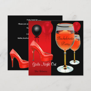 Invitación Fiesta de Soltera Zapatos Rojos Tacones Altos Copa