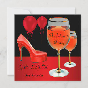 Invitación Fiesta de Soltera Zapatos Rojos Tacones Altos Copa