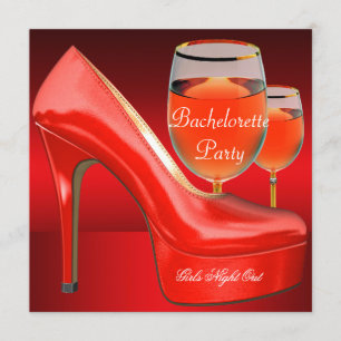 Invitación Fiesta de Soltera Zapatos Rojos Tacones Altos Copa