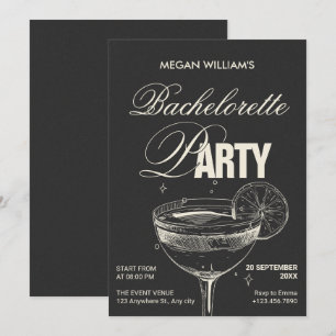 Invitación Fiesta de soltería de cócteles retro negro