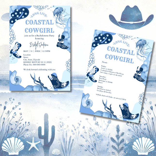 Invitación fiesta de soltería de cowgirl de la costa azul (Subido por el creador)