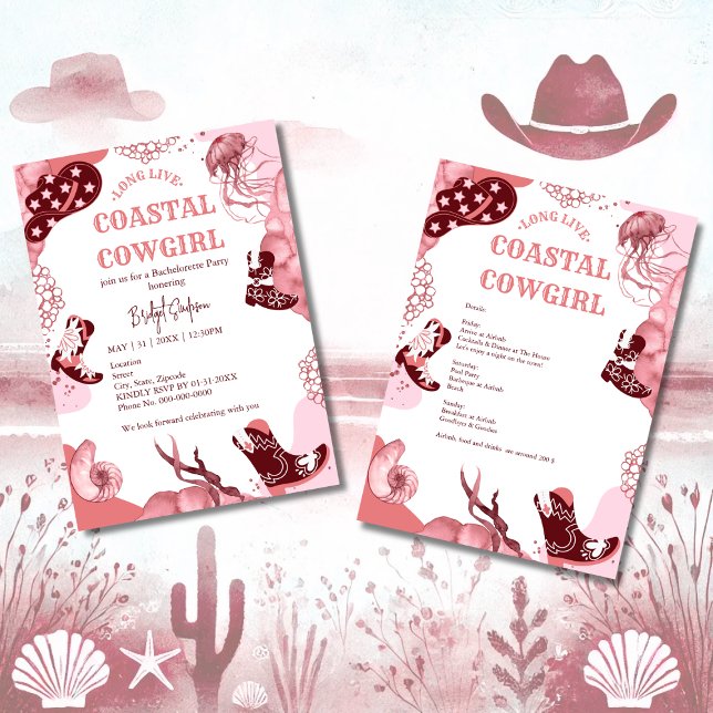 Invitación fiesta de soltería de vaquero rosado (Subido por el creador)