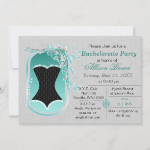 Invitación fiesta de soltería elegante de corset negro, invit