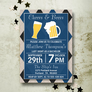 Invitación Fiesta de Soltero Azul Moderno Cheers & Beers