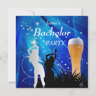 Invitación Fiesta de Soltero Azul Oro Blanco Vaso de Cerveza 
