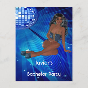 Invitación Fiesta de Soltero Chica Sexy Club Disco Azul